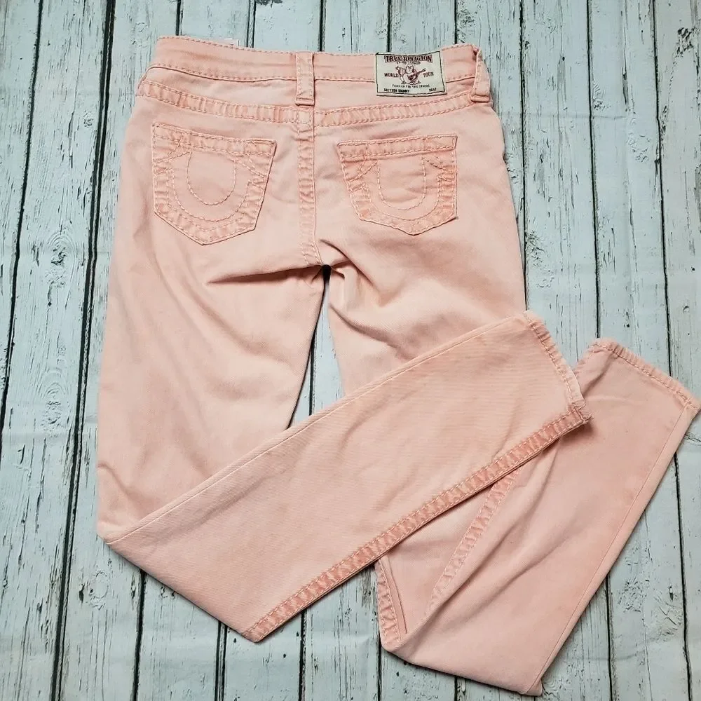 Vintage True Religion Coral Pink Skinny Jeans Size 26 Y2K Stretch - Picture 2 of 13